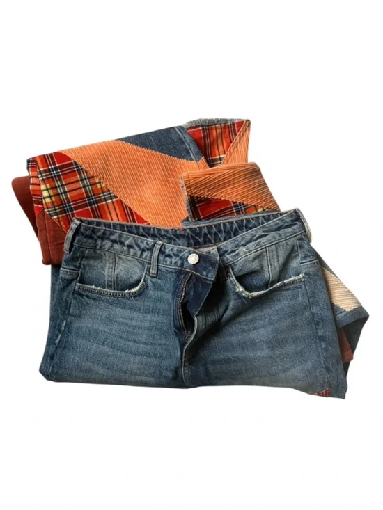 Free People We The Free Flashback Patchwork Plaid Corduroy Flare Jeans NWOT - Picture 3 of 9